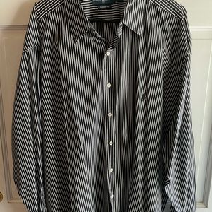 Men’s Polo Classic Fit long sleeve button down shirt. Black/white stripes. 3XL